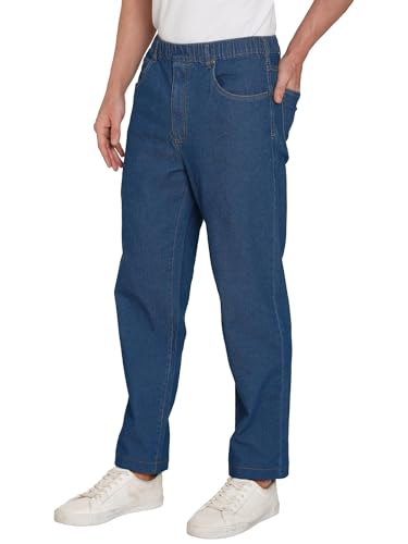 Men's Casual Elastic Waist Pull on Jeans in Denim & Twill