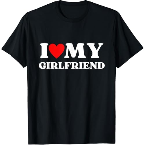 I Love My Girlfriend Valentines Day Heart Girlfriend Cotton Men T Shirt Size M Black