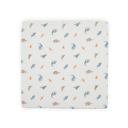 Image of Little Unicorn 100% Certified Natural Organic Cotton Muslin Swaddle Blanket 2 Pack | Giftable Set of 2 swaddles (Little Dino)