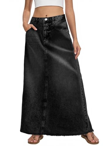 Tankaneo Womens Denim Jean Long Skirt Maxi A-Line High Waist Skirt Trendy