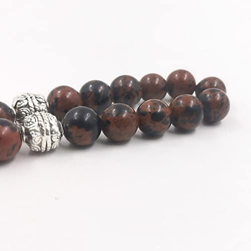 Miniatura 4 de Tasbih Misbaha - Pulsera de 33 cuentas de piedra de obsidiana natural, cuentas de oración musulmana con accesorios, turquesa (0.315 in x 33 cuentas)