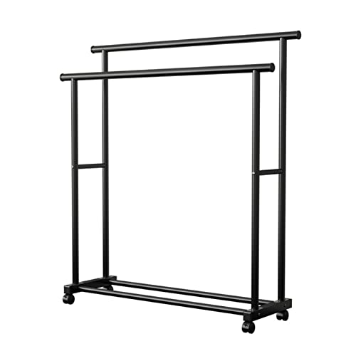 perchero HAIYU Metal con Ruedas, Colgador Independiente Tendedero Interior, Rieles Dobles para Ropa de Dormitorio con Estante de Almacenamiento Inferior, Negro(Size:150cm) Cover