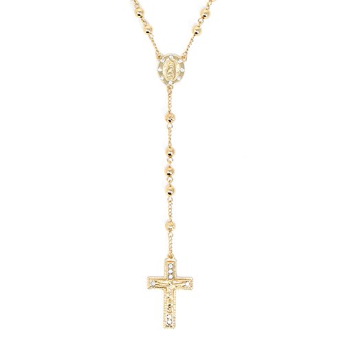 6mm CCB Beads Alloy Crucifix Cross Pendant Rosary Catholic Necklace 20"4