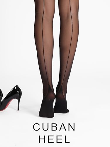 HONENNA Back Seam Pantyhose for Women Black Sheer Tights with Line Down Back Control Top Stockings2