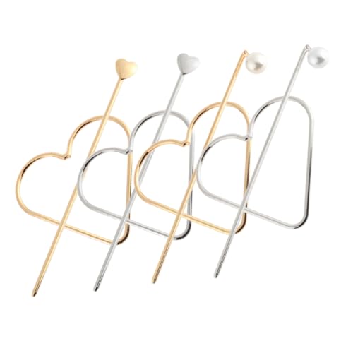 Beavorty 4個 ヘアピン 女性用ヘアバレッタ ヘ ック 女性用髪飾り 黒髪の弓 心臓 真珠のかぶと hair stick シニヨン パール デート デーツ かんざし 女性用髪箸 合金