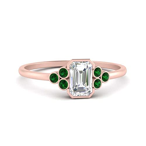 Image of Choose Your Gemstone Bezel Set Petite Diamond CZ Ring Rose Gold Plated Emerald Shape Petite Engagement Rings Everyday Jewelry Wedding Jewelry Handmade Gifts for Wife US Size 4 to 12