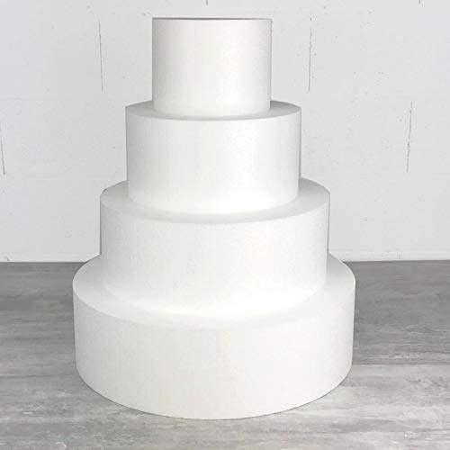 Lealoo Pièce montée Wedding Cake Hauteur 60 cm, Base Ø 50cm à 20cm, 4 disques de 15cm de Haut en Polystyrène