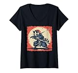 Photo Gallery donna procione opossum street cat arte giapponese samurai ukiyo-e maglietta con collo a v Photo Gallery donna procione opossum street cat arte giapponese samurai ukiyo-e maglietta con collo a v