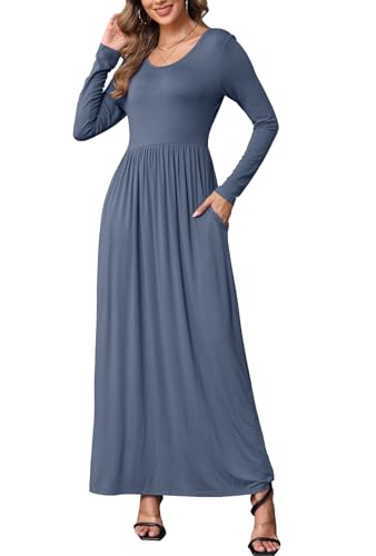 Image of EUOVMY Women's Long Sleeve Loose Maxi Dresses Casual Long Dresses with Pockets