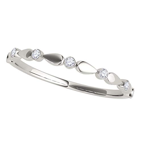 MauliJewels Rings for Women 0.07 Carat Round Diamond Antique Wedding Band 4-prong 14K Solid White Gold Genuine Diamond Wedding Jewelry Collection