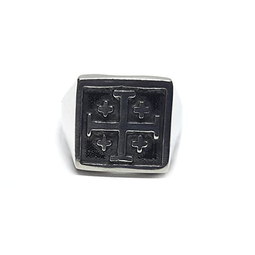 Bague homme argent croix de Jérusalem 925 antiallergique, anneau robuste qui ne noircit pas