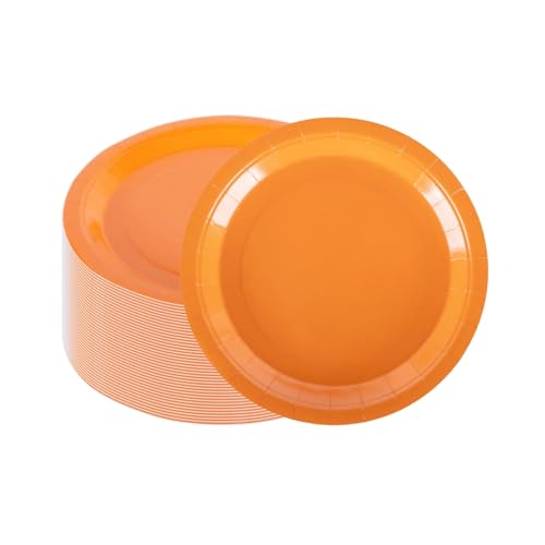 CEILIWEN Lot de 100 assiettes rondes en carton orange de 23 cm pour fêtes, anniversaires, Thanksgiving, Halloween – pour la restauration et les événements