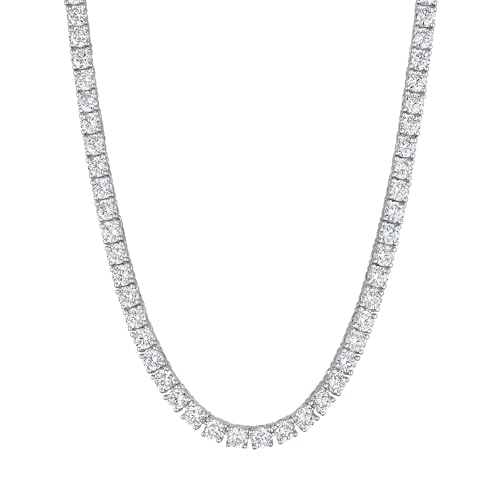KISPER Tennis Necklace for Women 14K White Gold Plated 3mm Cubic Zirconia Diamond Chain Adjustable 15-18' 4-Prong Setting Classic