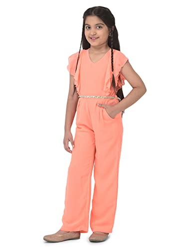Image of Cub McPaws Girls Ruffle Sleeves Jumpsuit with Belt | 4-12 Years