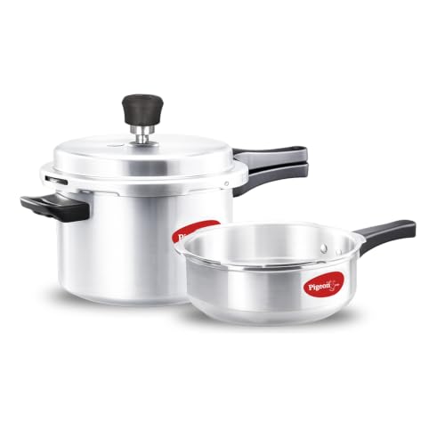 Image of Pigeon Aluminium Pressure Cooker Combo, 3L+5L, Outer Lid, Silver