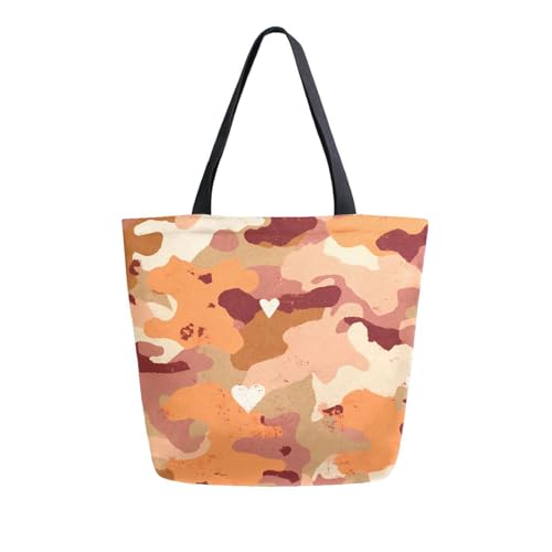 Extra Large Shoulder Tote Bag for Beach Travel Weekender Gym Coral Camouflage Heart Pattern Reusable Grocery Canvas Shopping Bag2