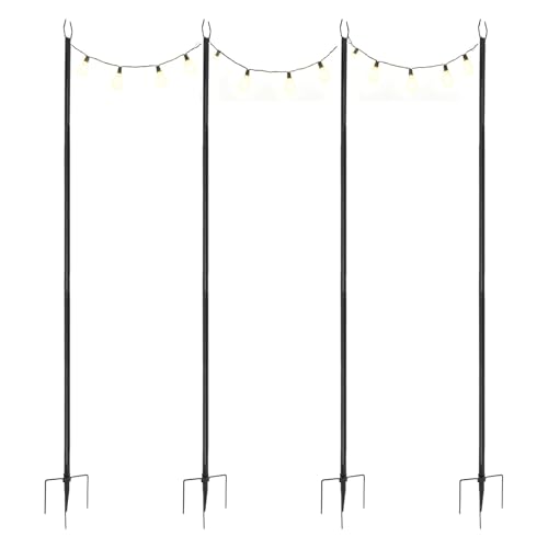 4 Stück Lichterkettenstangen Außenbereich 300cm Verstellbar Garten Schäferhaken mit 5 Gabel U-förmige String Light Poles Hirtenhaken Gartenstab Gartenstecker für Lichterkette Laternen Hochzeiten
