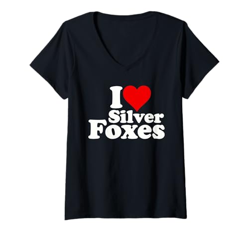 Photo de Femme I LOVE HEART SILVER FOXES HOMMES VIEUX MATURE GRIS T-Shirt avec Col en V