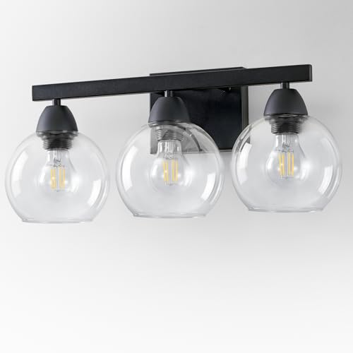 Ruibutrade Bathroom Light Fixtures, 3-Light Black Vanity Light with Hand-Blown Globe Glass Shades, Bathroom Lights Over Mirror, Wall Sconces for Mirror, Kitchen, Bedroom