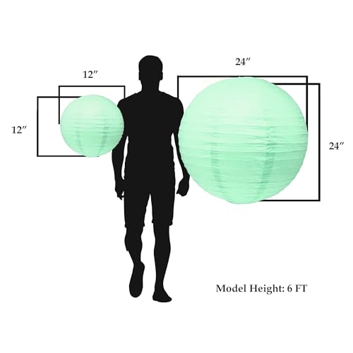 Image of Mudra Crafts 12 Inch Round Chinese Mint Paper Lanterns Hanging Decor | 10 PCs, Reusable, Indoor Outdoor Decorative Lamp Shade, for Ceiling, Wedding, Shower, Party, Festival, Home Decoration