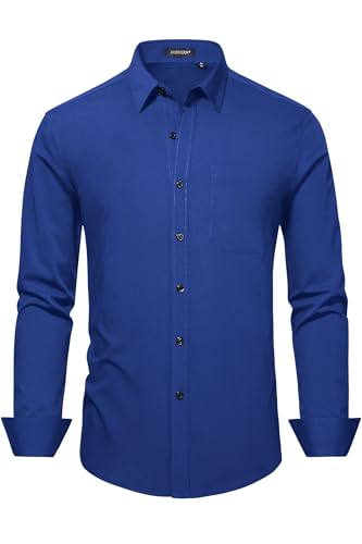 Image of HISDERN Mens Dress Shirts Long Sleeve Button Down Casual Shirts for Men Inner Contrast Formal Business Tuxedo Wedding Shirt