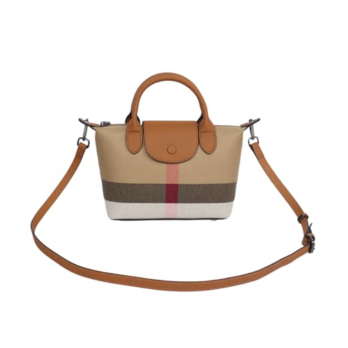 FLOBLURA Mini Vintage Plaid Purse Genuine Leather Trimmed Canvas Small Size Handbag for women tartan satchel purses Convertible crossbody bag brown