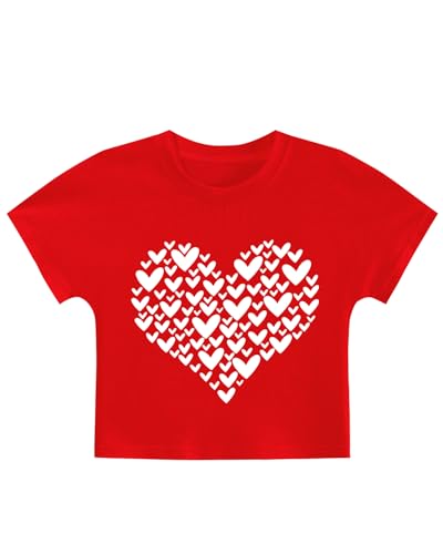 Image of Tkria Girl Crop Tops Valentine Short Sleeve Tshirt Tie Dye Heart Teen Girls Shirt Clothes 6-14 Years