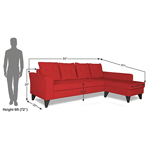 Image of Adorn India Wood Maddox Tufted L Shape 5 Seater Sofa Set RHS (Red) (3 Year Warranty)