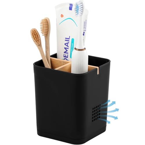 Electric Toothbrush Holder 3 Slots Tooth Brushing Holder with Bamboo Dividers for Bathrooms, Plastic...