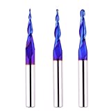 Jiiolioa 3 PCS CNC Router Bits 1/4' Shank 2D&3D Carving Tapered Angle Ball Nose Solid Carbide Spiral End Mill for Wood Carving Engraving