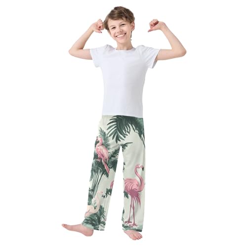 Palm Trees Flamingo Boys Long Pants Soft Trousers Elastic Waist Kids Lounge Bottoms with Pockets S-XL2
