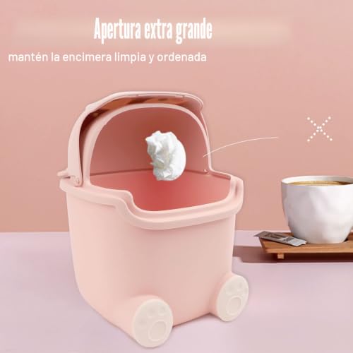 Miniatura 2 de Qlfj-Furdec Mini Papelera Escritorio, Papelera Sobremesa Con Tapa Abatible Y 3 Rollos De Bolsas, 15,5x14x23,5cm Lindo Bote De Basura Para Hogar, Oficina Rosa