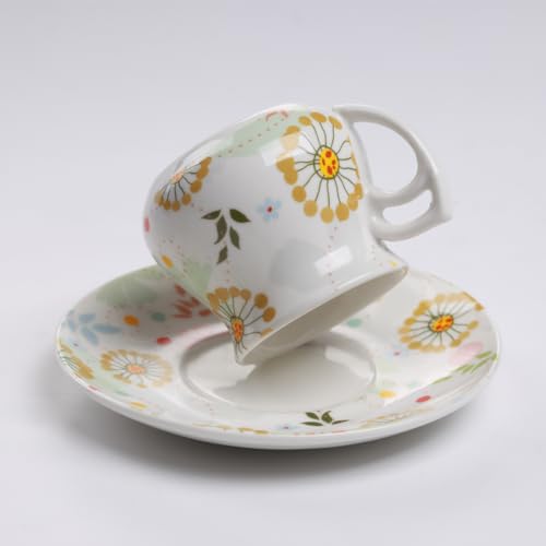 GuangYang 12 pieces Expresso Cups and Saucers for 6 People,2.0ouces/80cc/80ml,Lucky Floral Pattern,Good Gift Set - Thumbnail 3