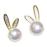 Pendientes delicados de conejos de Pascua con perlas de imitación, joyería versátil para mujeres, accesorios elegantes para las orejas para fiestas navideñas, pendientes de perlas de para trajes