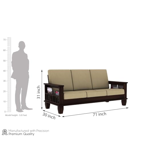 Image of Solid Sheesham Wood 5 Seater Sofa Set for Living Room Hall Office Hotel Wooden 3+1+1 Seater Sofa Furniture (Walnut Finish)