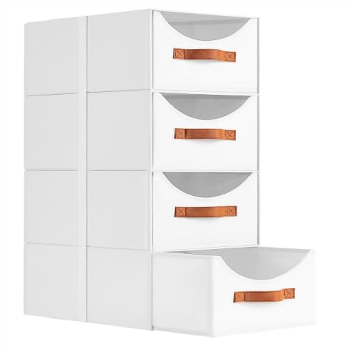 Homsorout Closet Organizers and Storage - Large Stackable Storage Bins with Drawer, Fabric Bins for Organization, Collapsible Storage Drawers Organizer for Bedroom, Living Room, 4 Pack, White