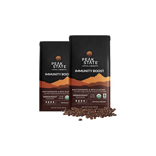 Peak State Coffee - Organic Functional Mushroom Coffee - Contains Reishi, Lion's Mane and Chaga Mushrooms - Improves Focus, Immune Support and Energy (2 x 12 oz Bags - BOOST Medium Roast)