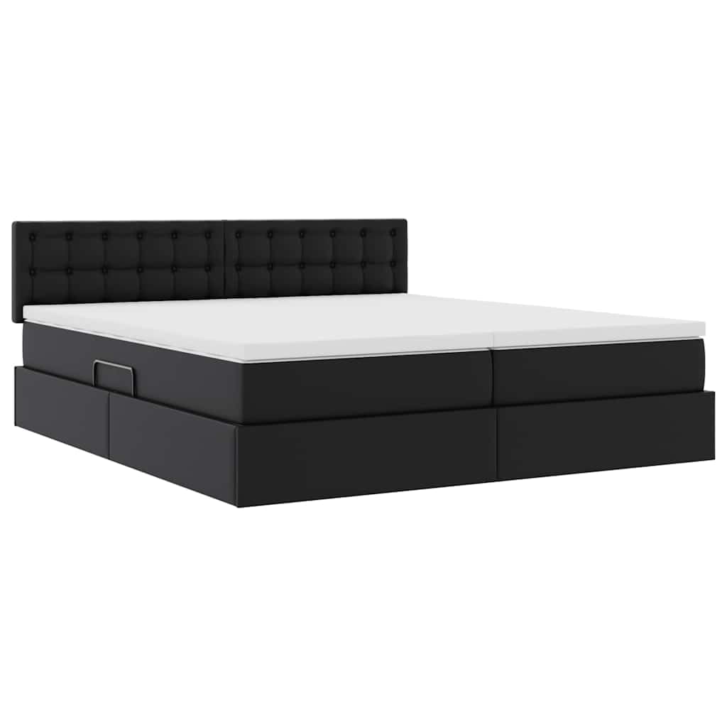 Letto portaoggetti con testiera, nero, 180 x 200 cm, in ecopelle, con materasso, struttura stabile, per camera da letto moderna, con contenitore e meccanismo idraulico