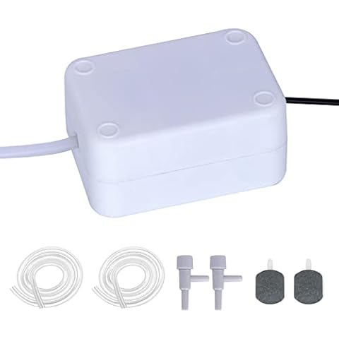 Aquarium Air Pump USB Fish Tank Air Pump Portable Ultra Silent Oxygen Air Pump with Double Air Stone Double Airline Tubing Aerator Air Pump with 88cm Power Cord 1W for Aquarium Fish Tank Cover