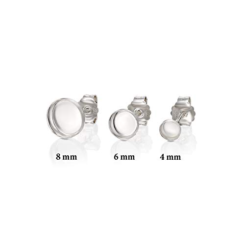 Stera Jewelry 4 Pcs (2 Pairs) Round Setting 925 Sterling Silver 8 Mm Bezel Cups Stud Earrings With Post & Butterfly Backs #TOP2