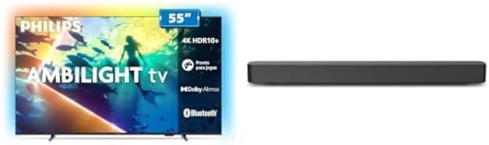 PHILIPS, Smart TV Ambilight 55" 4K, 55PUG8100/78 + PHILIPS, Soundbar, TAB4000, Aparelho de Áudio para TV com Bluetooth, HDMI ARC e USB