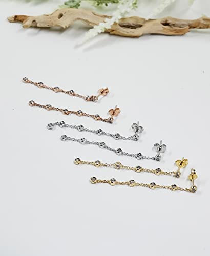 Tirafina Diamond Linear Drop Earrings, 6 Natural Round Diamonds Per Dangle Earring, Bezel Set Diamonds, 14K Rose Gold-Plated Sterling Silver/14K Gold-Plated Sterling Silver/Sterling Silver (1/10 Cttw) #TOP5