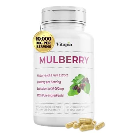 Vitapia Organic Mulberry Leaf & Fruit Extract 10,000mg for Strong Gut, Heart Health, Antioxidant Support - 10:1 Ratio & 60 Veggie Capsules - Non-GMO, Gluten-Free, Vegan-Friendly Supplement Cover