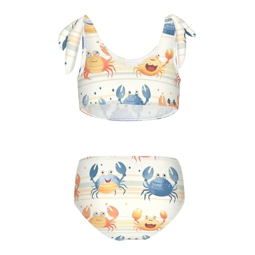 KLL Striped Pattern Cute Watercolor Crabs Girls Two Piece Bikini Sets Beach Swimsuit Swimwear Cute Shoulder Strap2