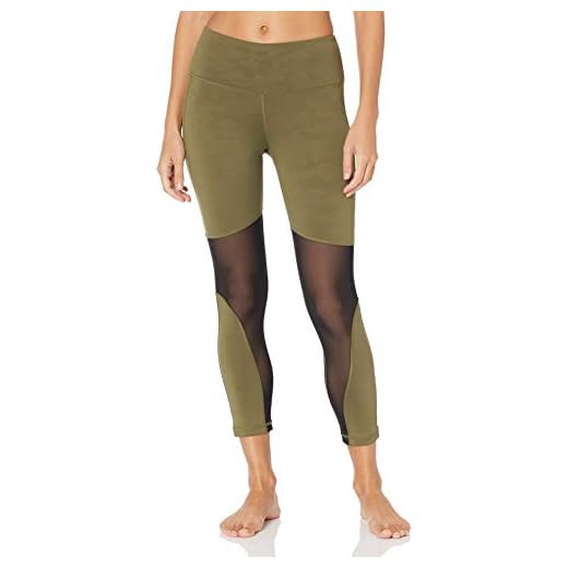 V.I.P. JEANS Performance Leggings for Women high Waist Yoga Pants mesh Athleisure wear, Olive Camo, Large