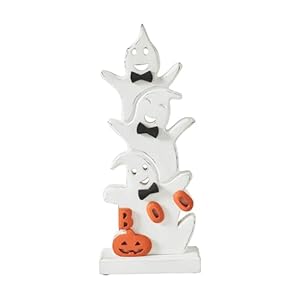 Vhc brands tropical wood ghost stack boo wooden figurine 16x65x2 fall and halloween home decor for tables and shelves indoor decorations for tabletop  urban country home decor
