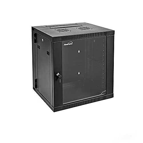 Image of NavePoint 12U Cabinet with Hinged Back - 17.7 inch Deep, Server Rack Enclosure with Locking Glass Door, Wall Mount Rack with Removable Side Panels, Network Cabinet with 2 Fans, Assembled