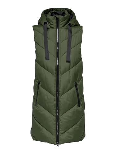 JDY Damen 3/4-lange Steppweste mit Kapuze JDYSkylar Padded Hood Waistcoat 15220630 Forest Night L