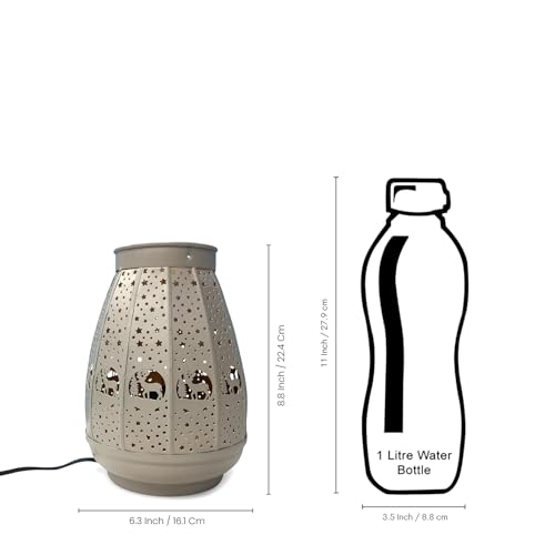 Image of ExclusiveLane 'Frostlight Christmas Lantern' Iron Decorative Table Lamp for Bedroom (22.4 Cm, Without Bulb, Hand-Etched) | Table Lamp for Living Room Decoration Bedside Lamp Bedside Lamps for Bedroom
