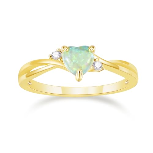 SHINYSO 14K Gold Plated Wedding Bands for Women Heart Cut Opal Promise Love Rings Cubic Zirconia CZ Engagement Ring for Women Size 4-10